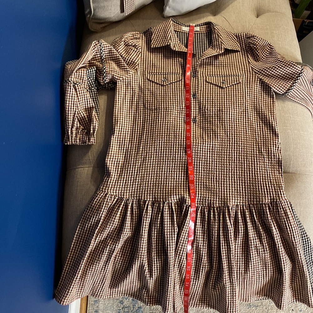 PEARL by Lela Rose Checked Seersucker Shirt Dress size small - Picture 7 of 11